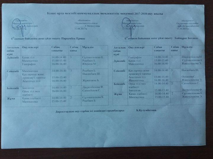 1 ауысым сабақ кестесі