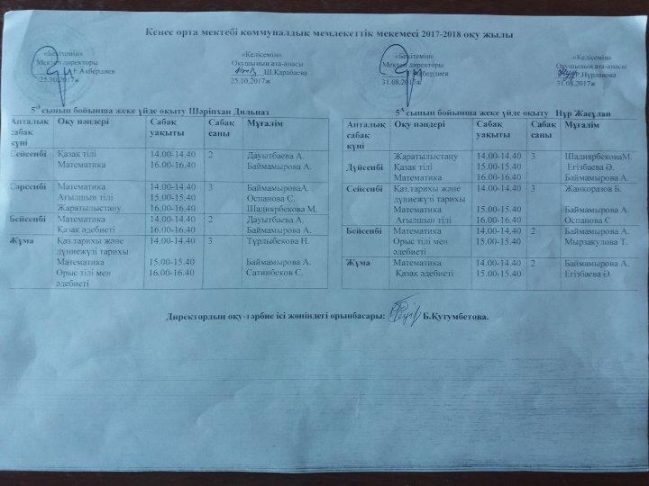 1 ауысым сабақ кестесі